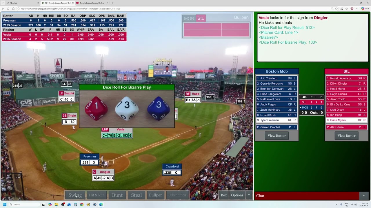 Game 2 Boston Mob vs St  Louis Sandbaggers, 2026 HTS Dynasty League Baseball