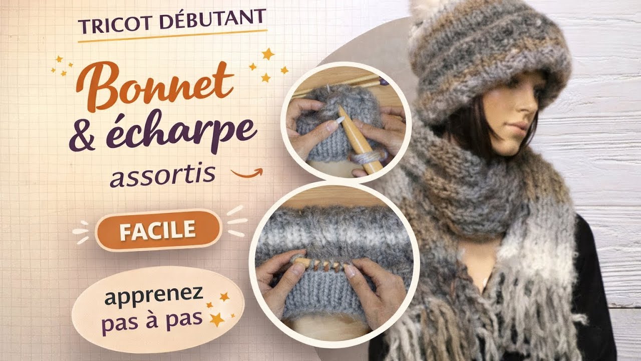 Comment faire un bonnet et écharpe facile au tricot : tuto en pas à pas