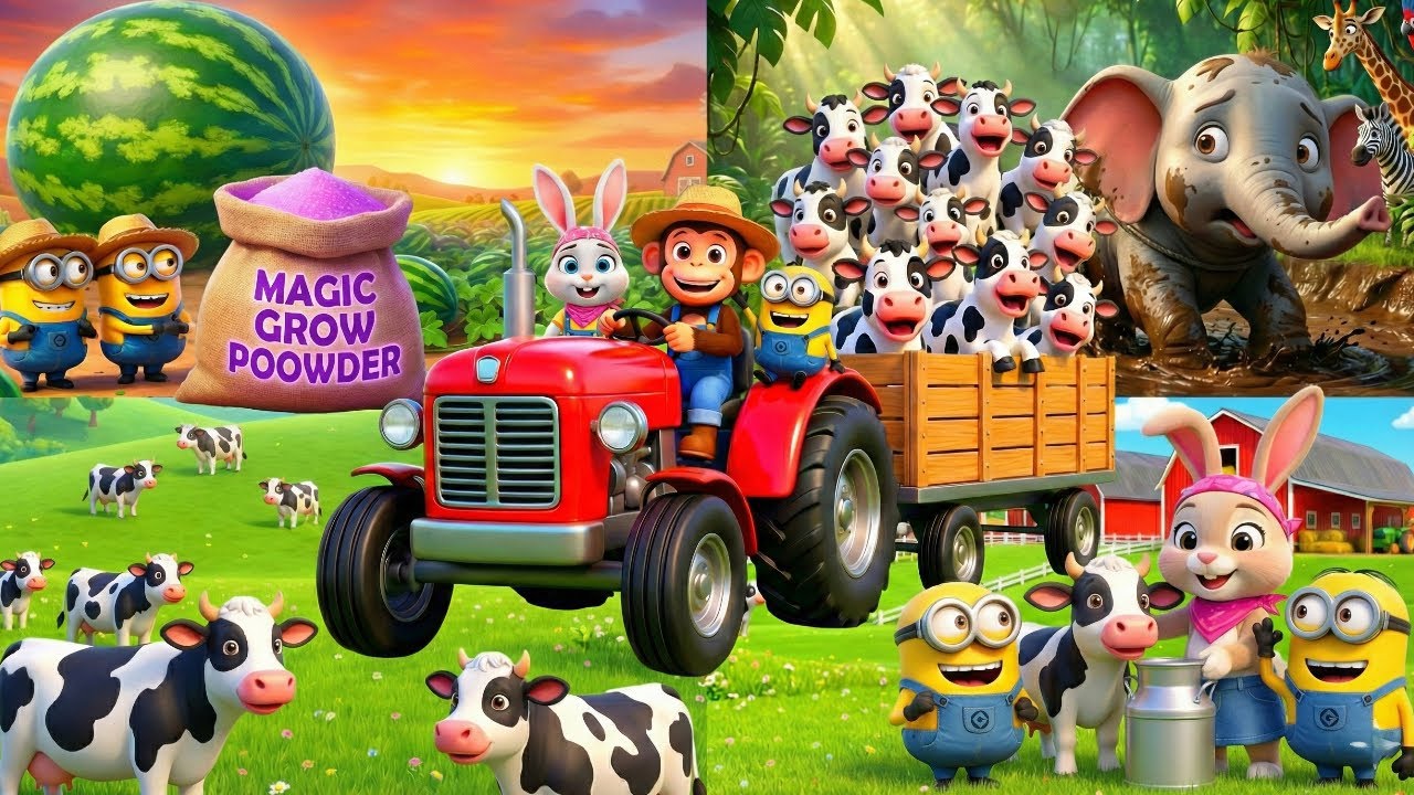 Tractor Full of COWS! 🐮🚜 Giant Watermelon & Elephant Rescue Compilation | Bunny and Banzo World