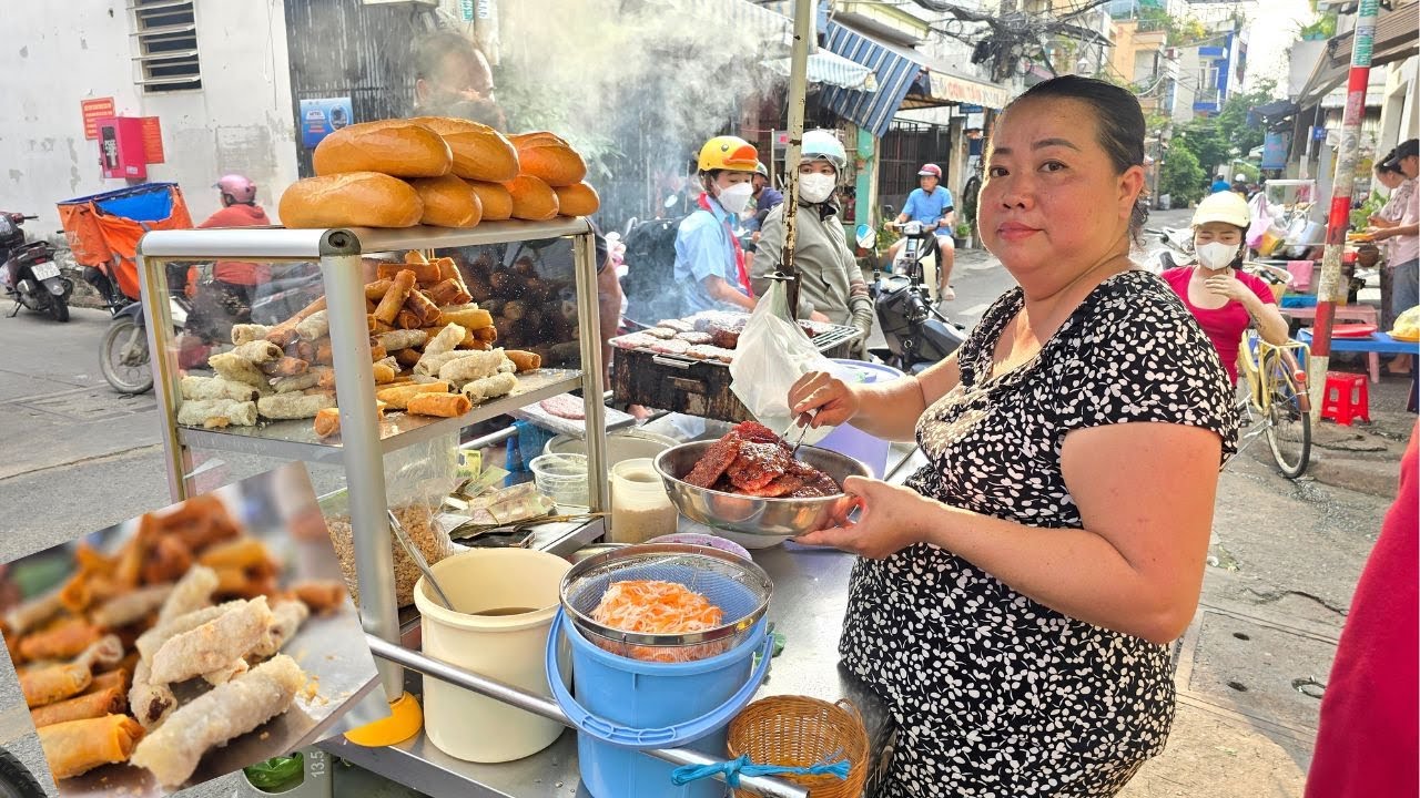 Chị Chép trùm bún thịt nướng Sài Gòn bán chả giò trắng độc lạ ăn kèm nước chấm chua ngọt