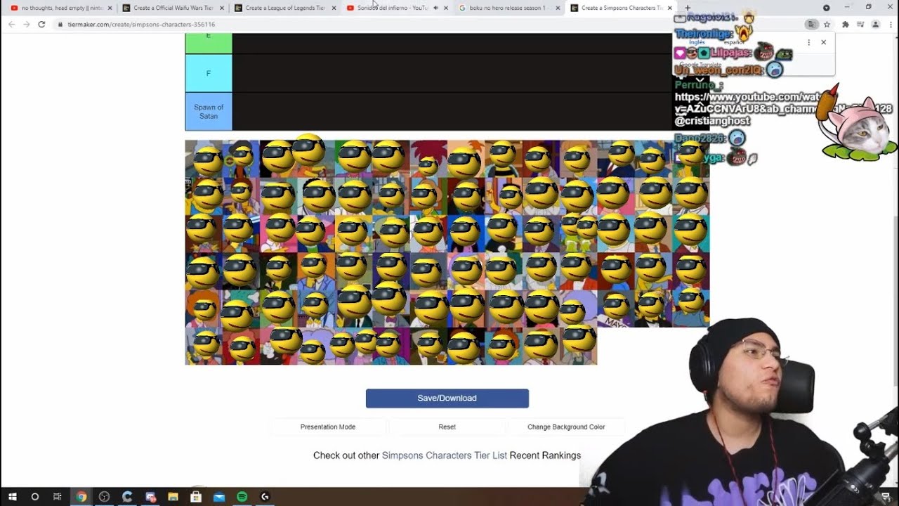Cristianghost hace una Tier List de los personajes de los Simpsons y luego de emotes