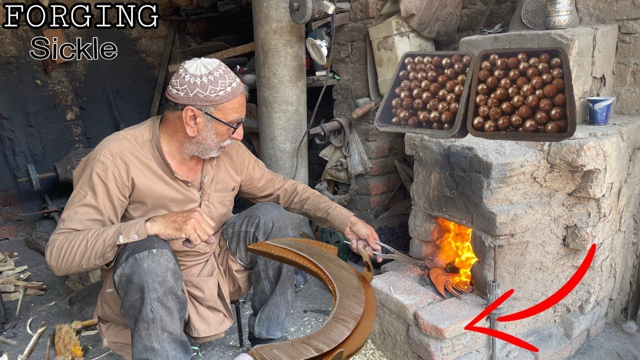 Forging a Damascus Sickle from Rusted File & Bearings | Amazing Blacksmithing Techniques!