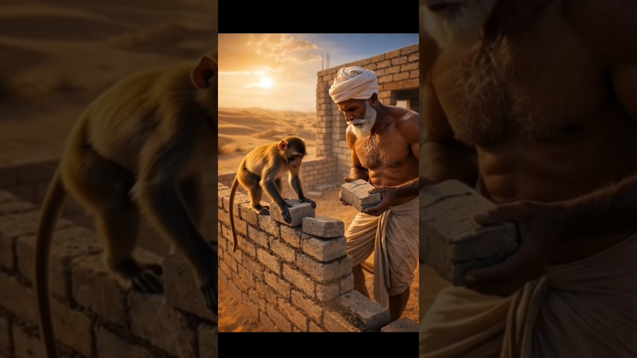 A farmer and a monkey build a house in the desert, but a flood comes and destroys the house 😭 