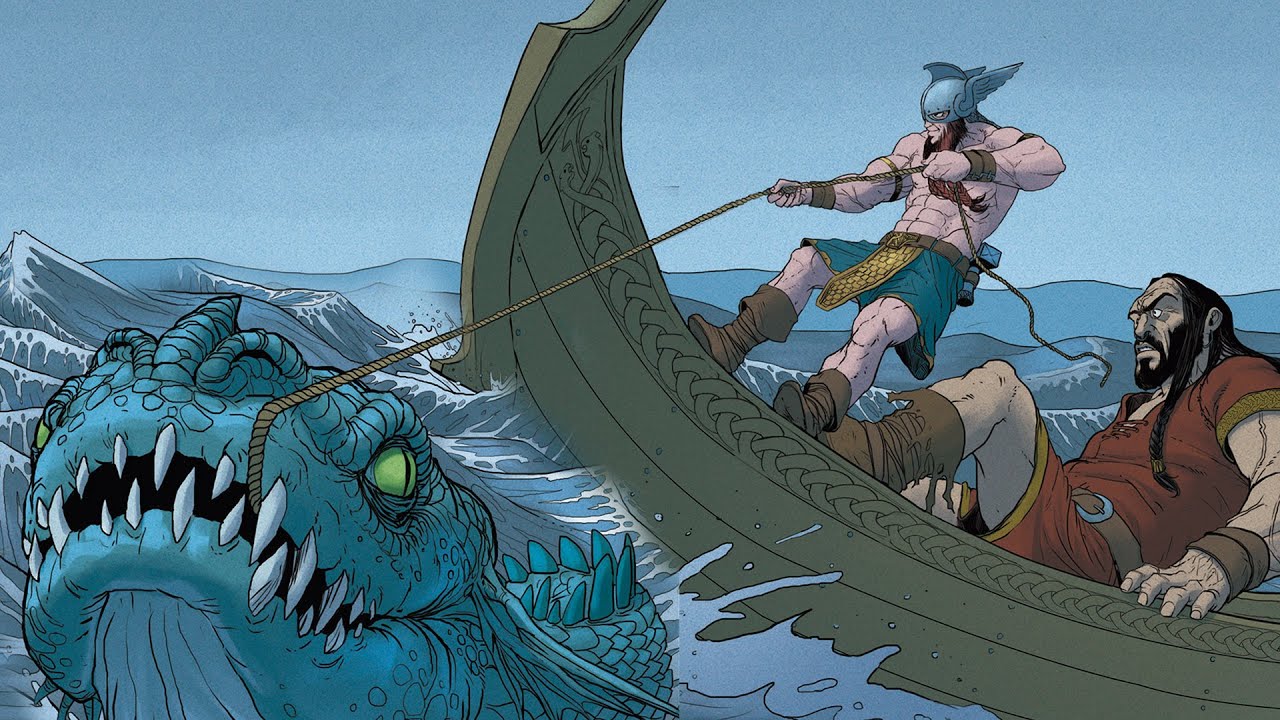 Thor vs J&ouml;rmungandr (Midgardschlange) - Nordischen Mythologie -Geschichte und Mythologie Illustriert