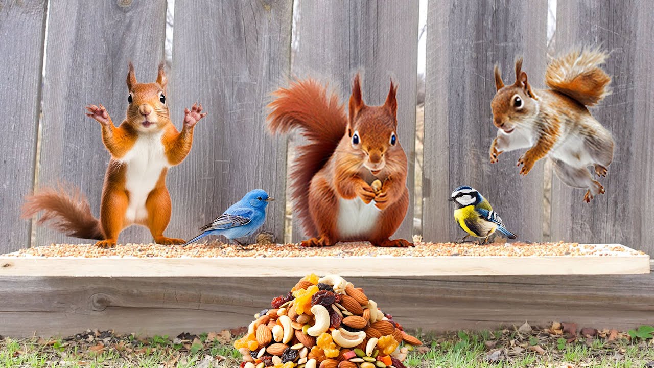 CAT TV For Exciting Sunday 😽 Birds & Squirrels Picnic on the Wall🕊️🐿️ TV Reduce Stress Cats