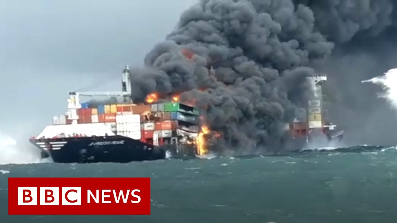 Sri Lanka navy rescue crew following chemical fire on cargo ship - BBC News