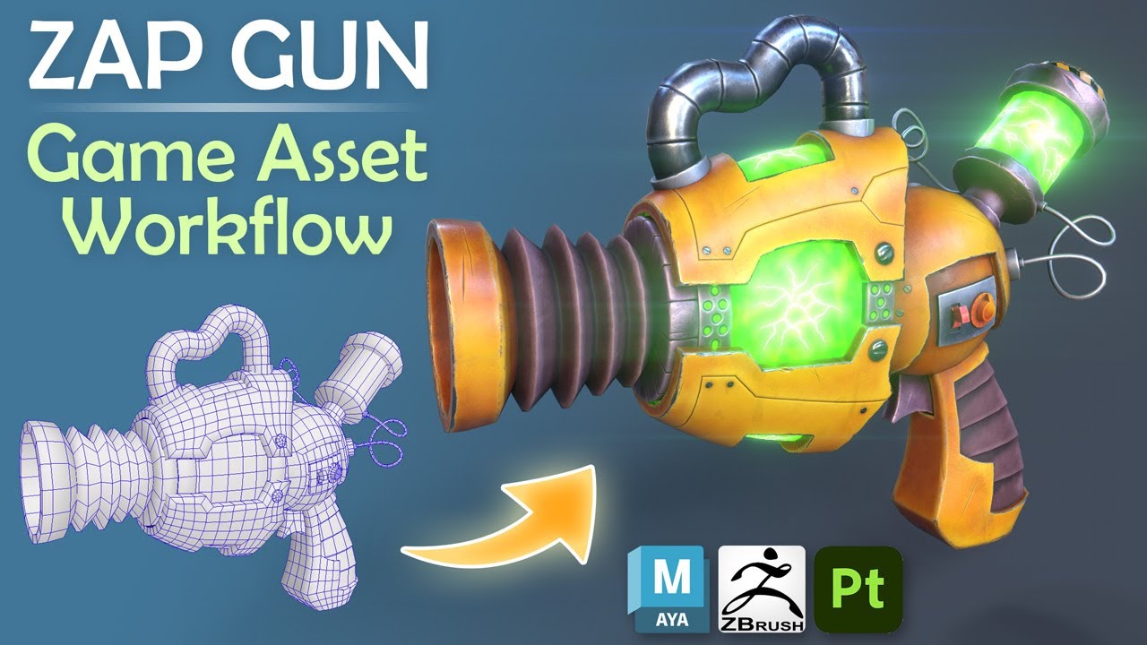 3D Game Asset Creation (Full Process) - Zap Gun