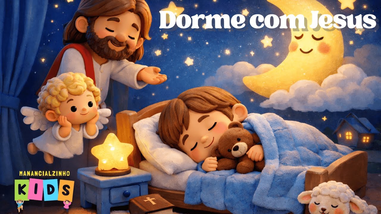 Dorme com Jesus 🌙 | Música de Ninar Cristã Infantil (Fundo Preto) | Manancialzinho Kids