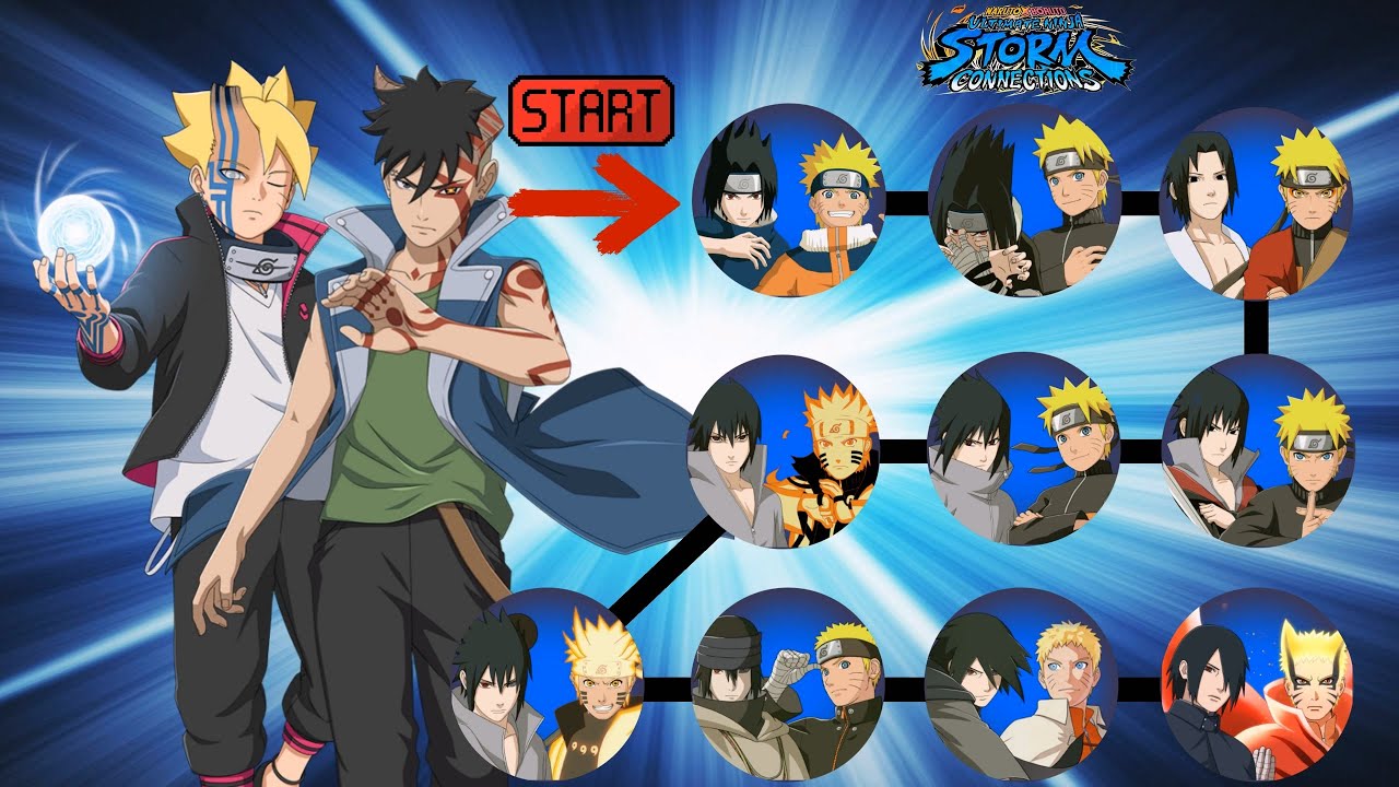 Boruto & Kawaki (karma) VS Naruto & Sasuke all two-man teams Marathon battle NARUTO X BORUTO GAME