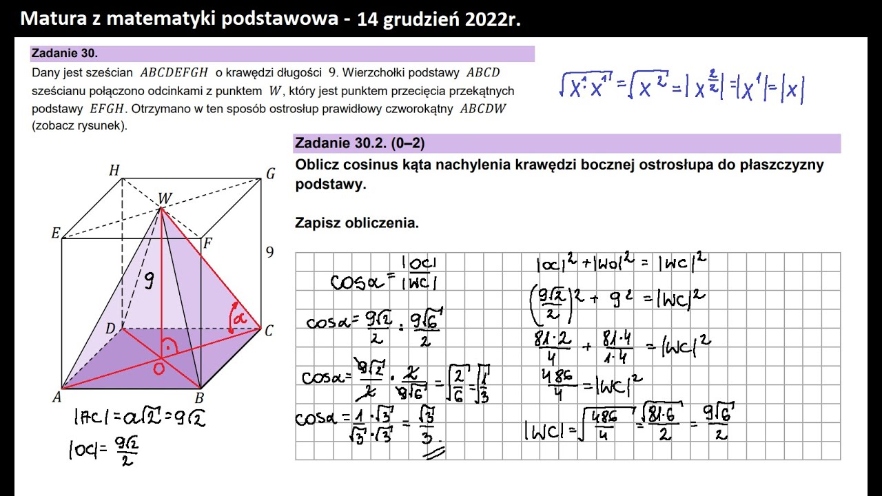 Zad 30.2. Stereometria. Cosinus kata alfa.