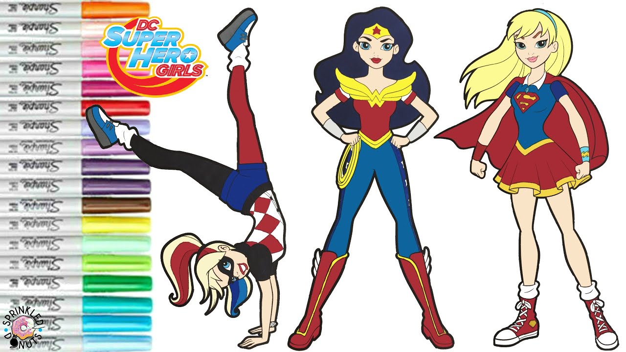 DC Super Hero Girls Coloring Book Pages Supergirl Harley Quinn and Wonder Woman