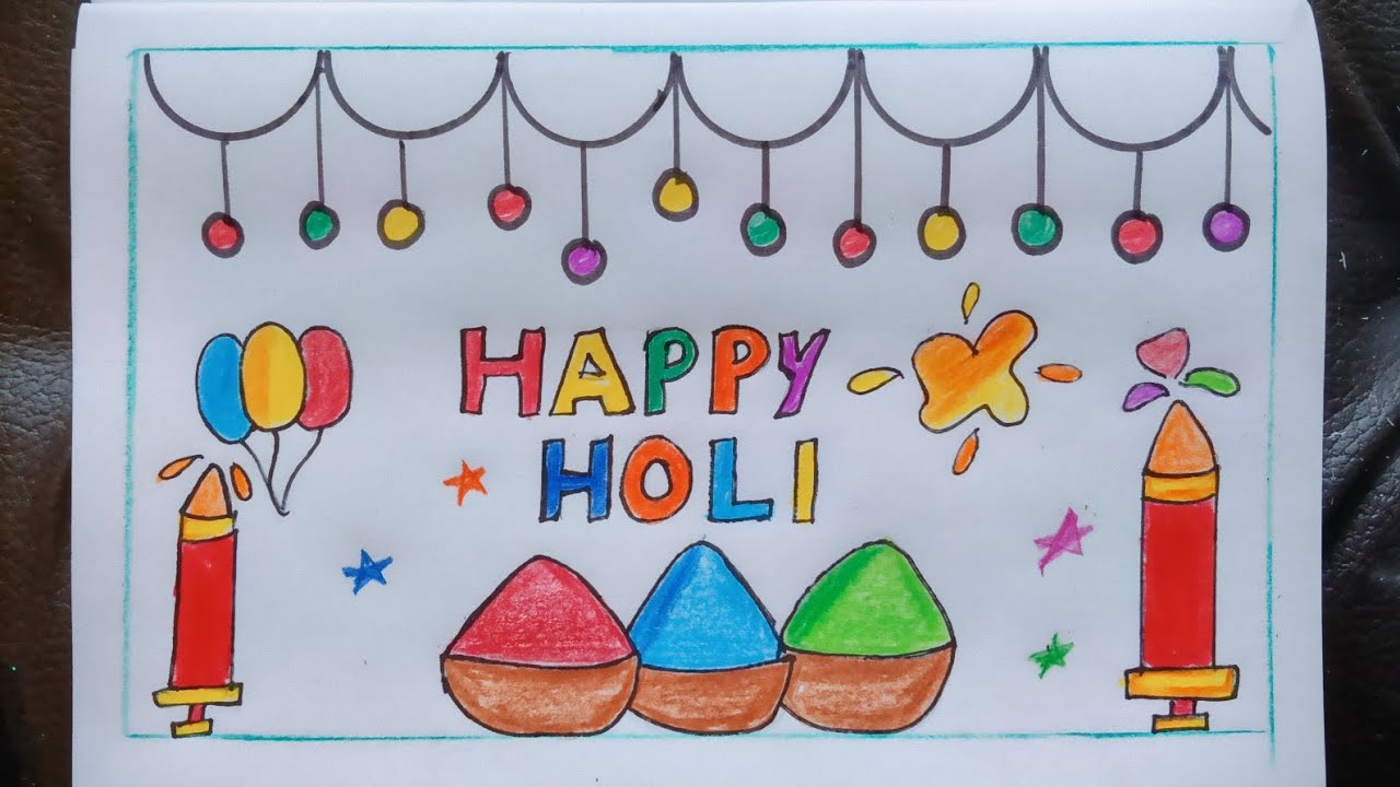 Easy Happy Holi Drawing for Beginners | 🫟Holi Festival Poster Making | Step by Step