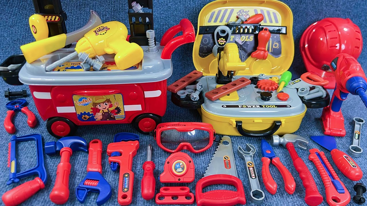16 Min Satisfying with Unboxing Red construction worker Playset, Woodworking Toolbox | Toy Review 