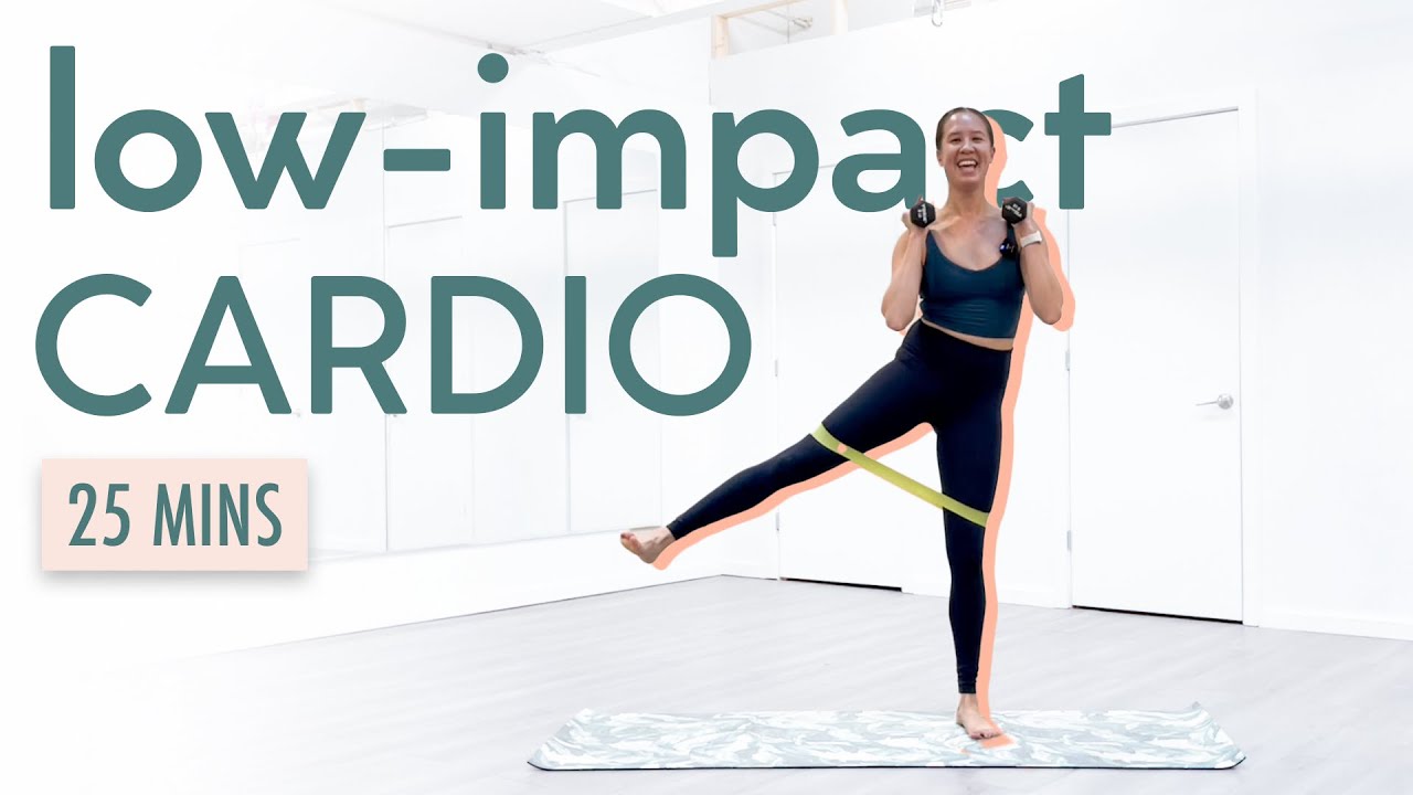 25 min LOW IMPACT CARDIO - Follow Along Workout with Music - Booty Band Weights - All Levels