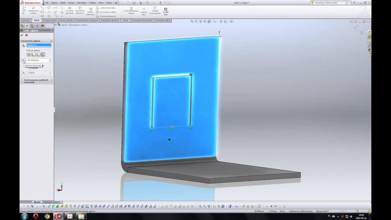 SolidWorks. Szkic zgięcia.