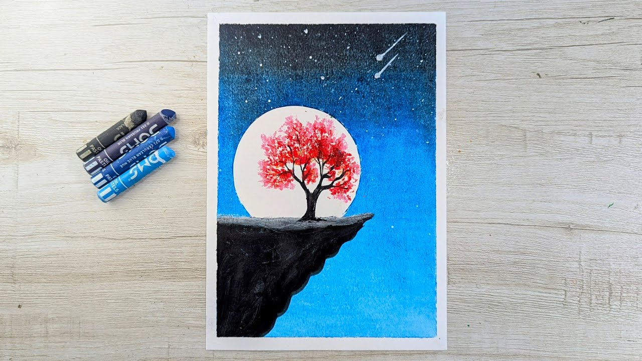 Easy Moonlight Drawing for Beginners | Oil Pastel Drawing