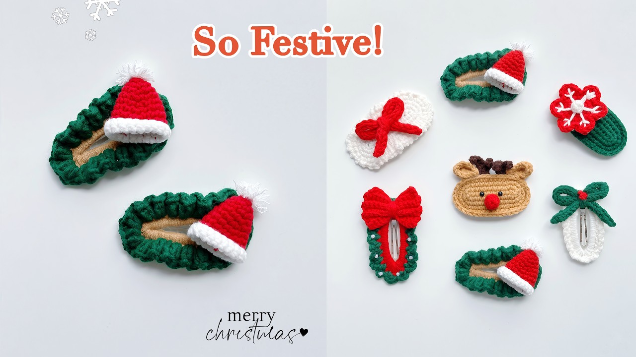 Easy Crochet Christmas Hat Hair Clip 🎅 | Cute & Festive Holiday Accessory