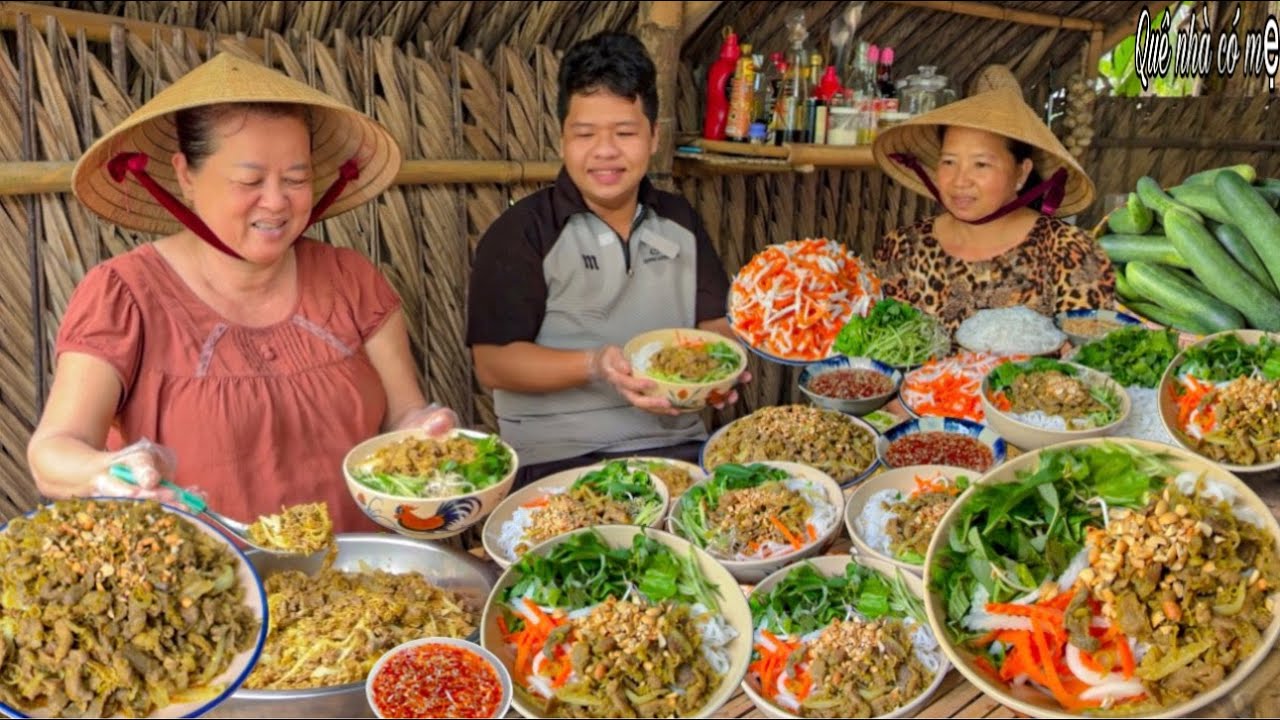 Bún Thịt Xào Trộn Nước Mắm | Thu Hoạch Dưa Leo Trong Vườn Quê Về Làm Món Ngon || Stir-fried noodles