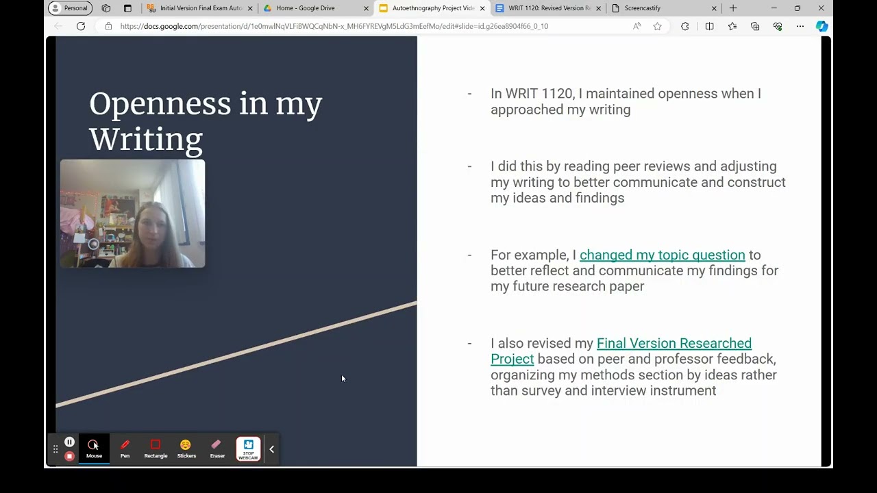 WRIT 1120: Final Edited Autoethnography Project Video