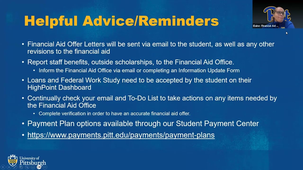 Pitt Family Webinar: Financial Aid Overview