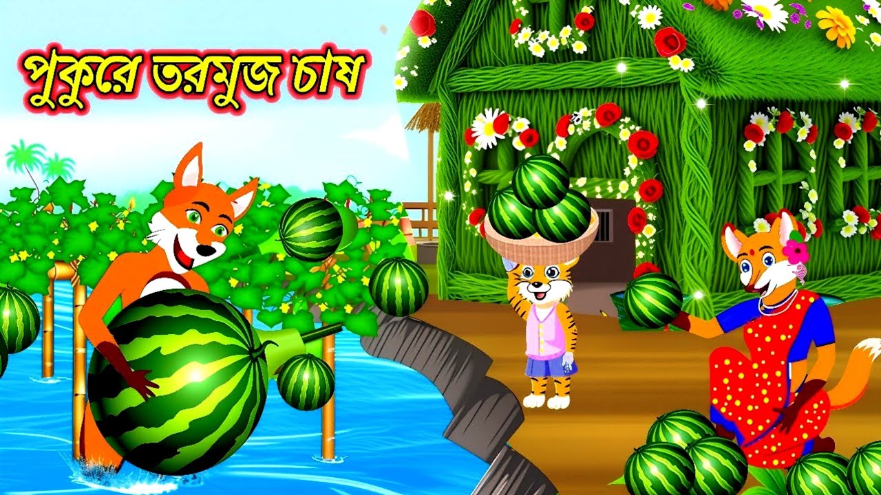 পুকুরে জাদুর তরমুজ চাষ  Bangla Cartoon Rupkothar Golpo Funny Cartoon Fairy Tales 