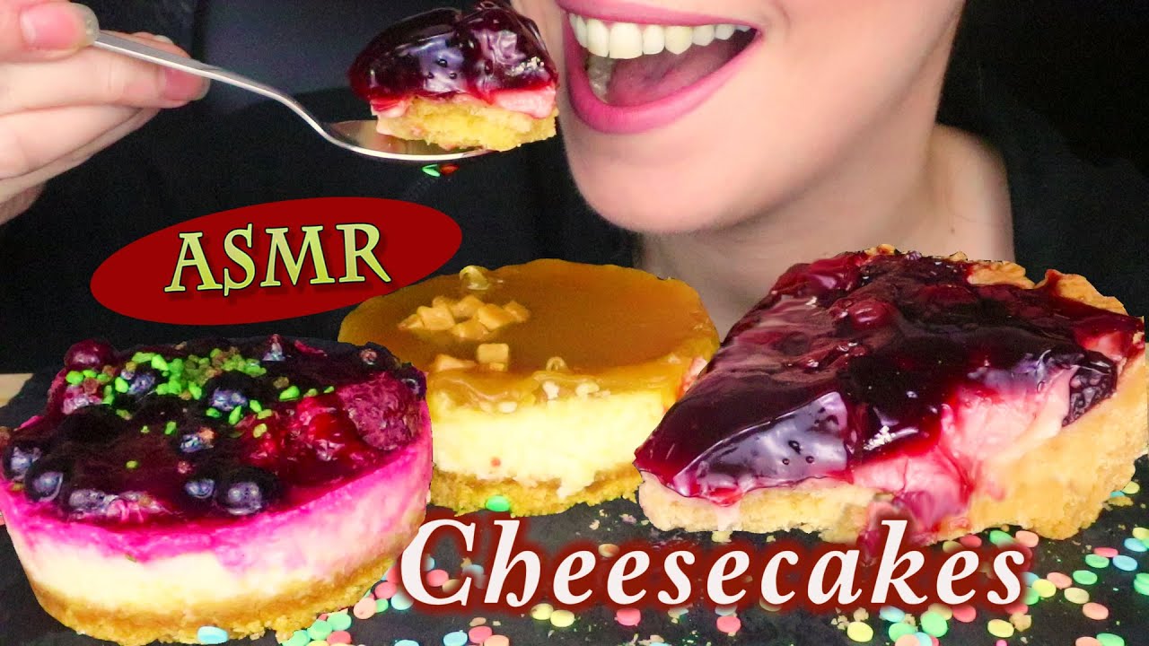 CHEESECAKES (CHERRY, SALTED CARAMEL, FOREST FRUITS) 🍰 | No Talking | ASMR Mukbang - 먹방