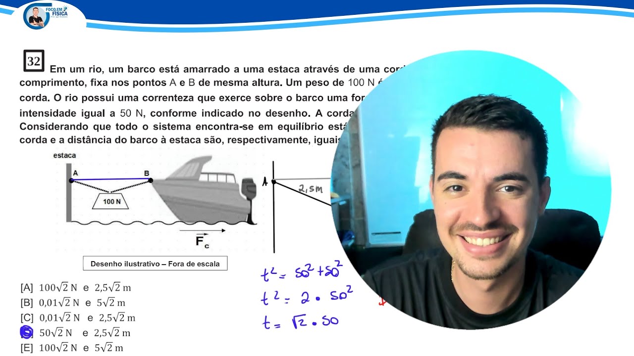 EsPCEx  2024| Questão 32- Em um rio, um barco está amarrado a uma estaca através... Igor Monteiro
