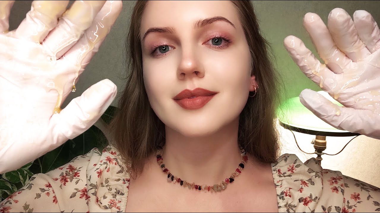 ASMR Honey Face and Neck Massage in Gloves. Personal Attention
