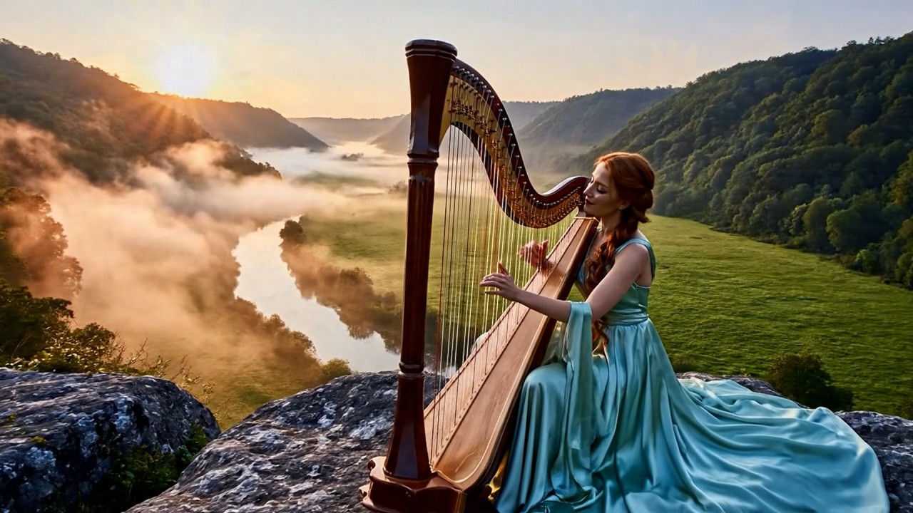 Moonlight River HARP ✨ Magical Valley Ambience with Birdsong for Deep Sleep & Relaxation