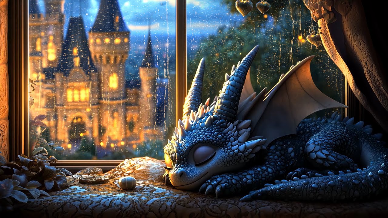 Rainy Night in a Magical Kingdom 🌧️🐉 Adorable Blue Baby Dragon 😴 Peaceful Rain Ambience for Sleep