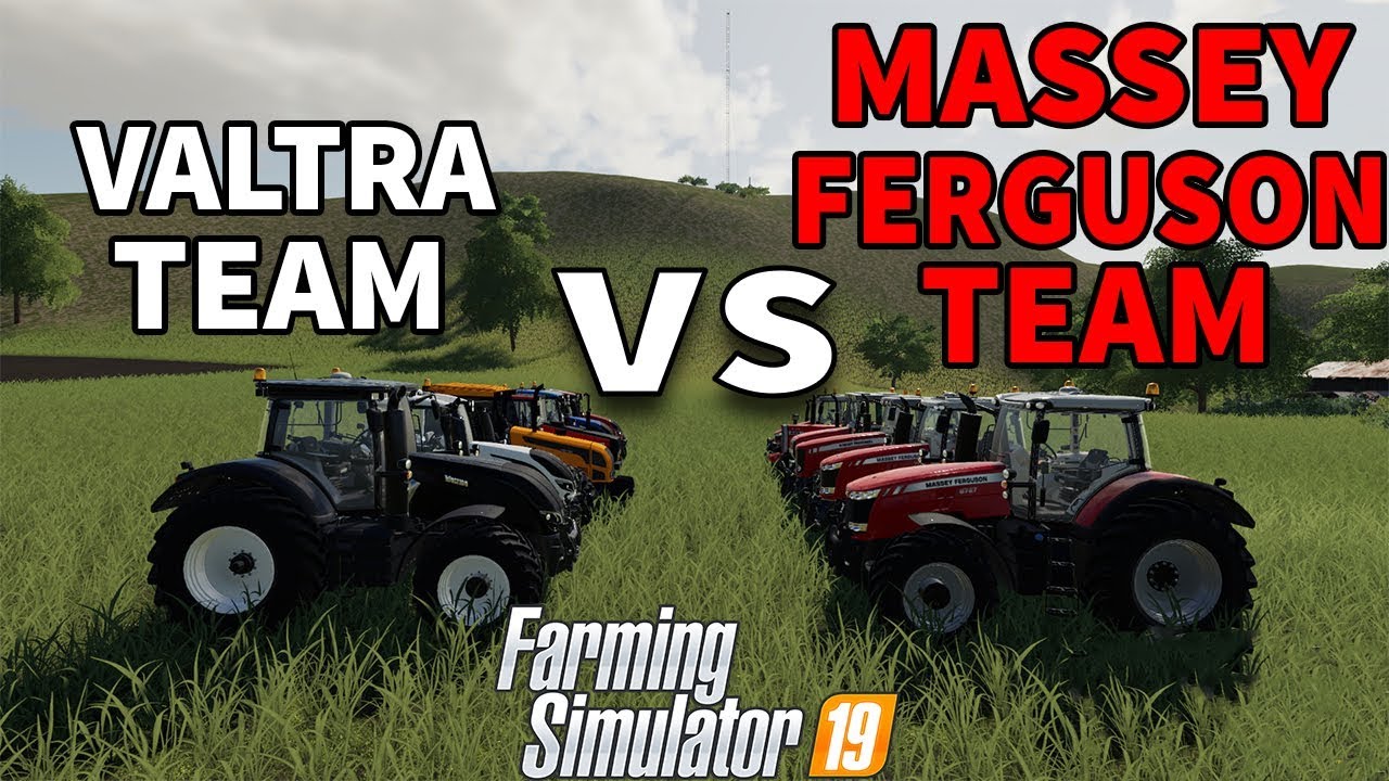 FARMING SIMULATOR 19: TUG OF WAR!!! VALTRA TEAM VS MASSEY FERGUSON TEAM!!!