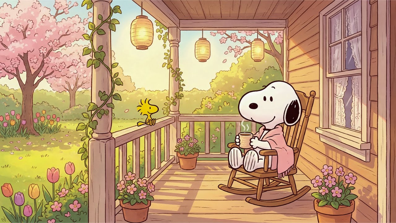 Sunny Spring Porch with Snoopy 🌸Cozy Morning Lofi, Warm Tea Time Vibes | Relax, Study & Gentle Focus