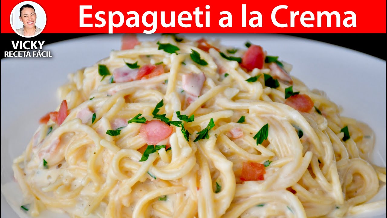 ESPAGUETI A LA CREMA | #VickyRecetaFacil