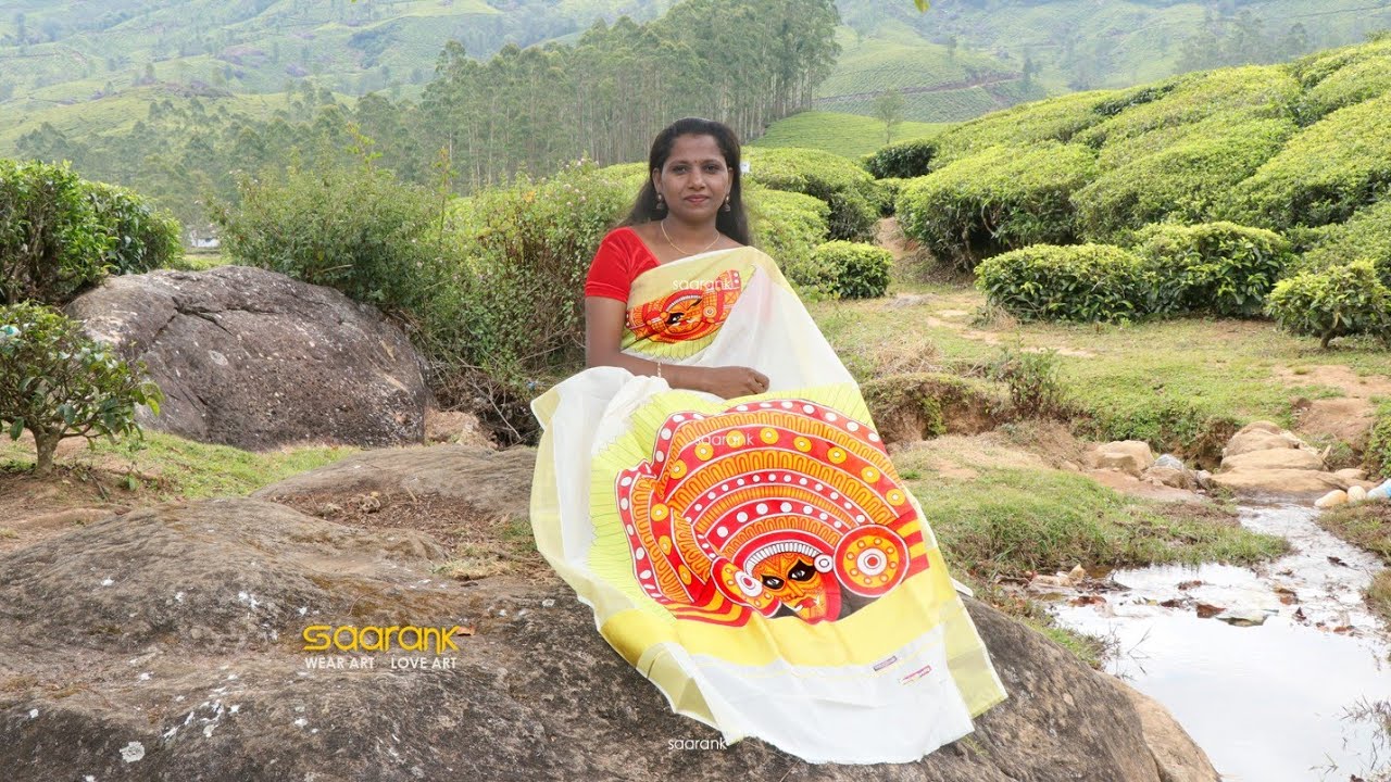 THEYYAM I HAND PAINTING ON SAREE I MURAL PAINTING BY SAARANK
