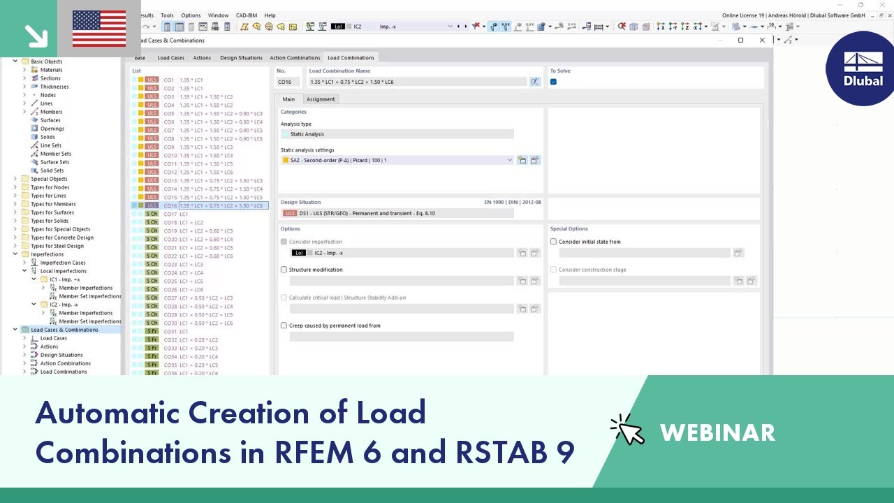 Автоматическое создание комбинаций нагрузок в RFEM 6 и RSTAB 9