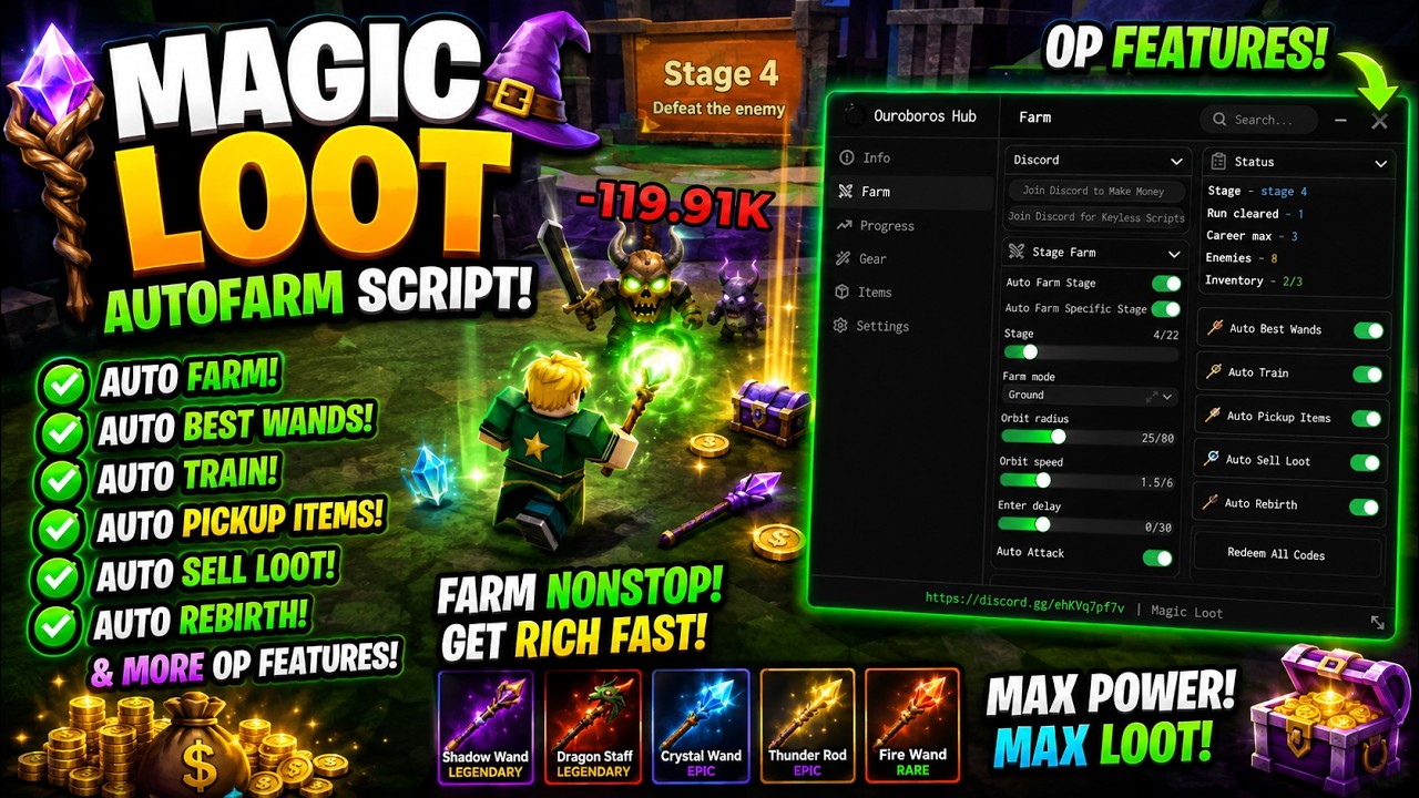 [NEW] MAGIC LOOT SCRIPT (AUTO FARM, AUTO BEST WANDS, AUTO TRAIN, AUTO PICKUP AND MORE) (NO KEY!!)