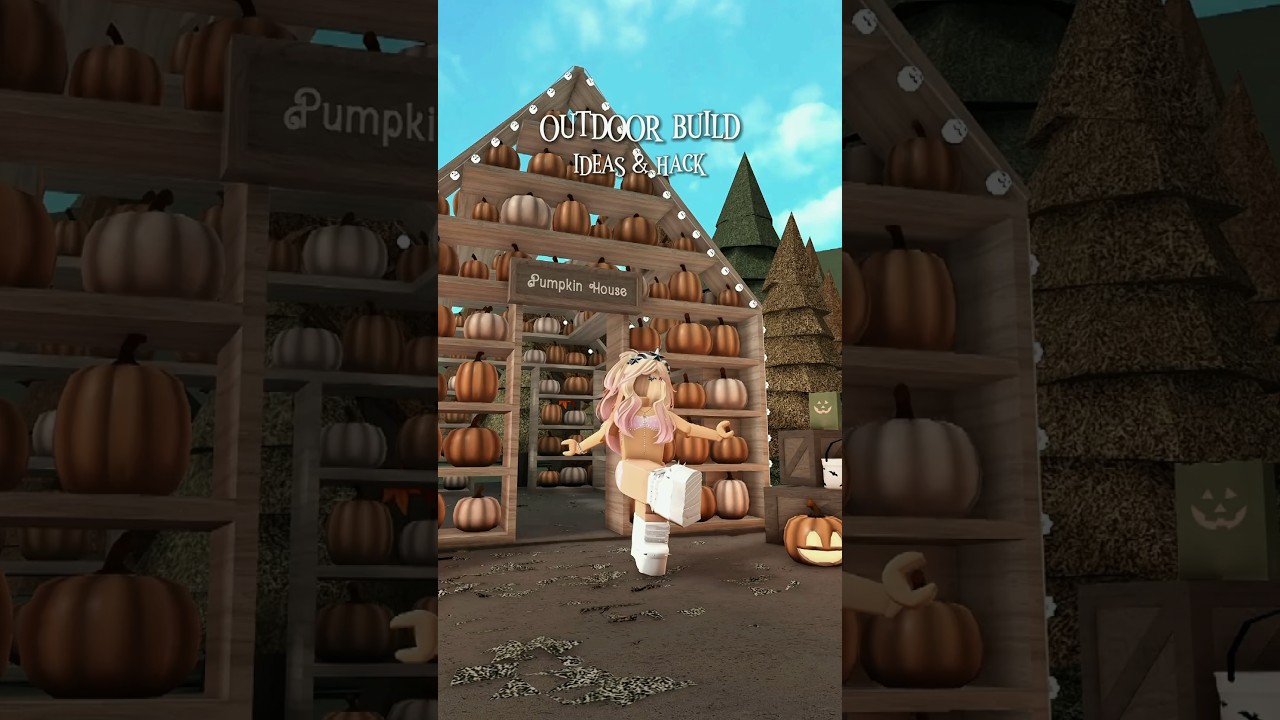 Outdoor fall ideas, build hack, & pumpkin garden decor 🎃 #bloxburg #bloxburghouse #bloxburgupdate