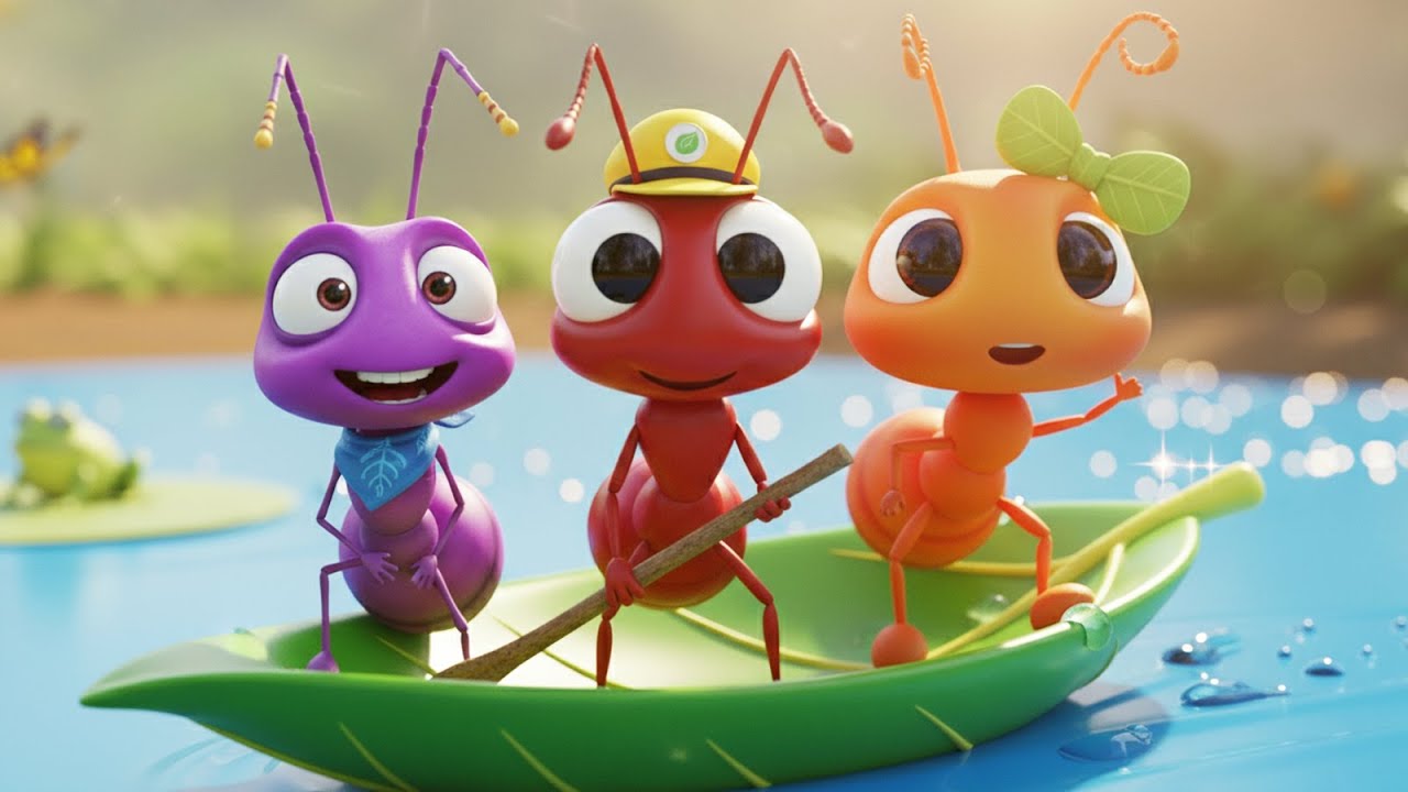 Row Row Little Ants | Cute Ants Boat Adventure | Kids Rhymes & Songs