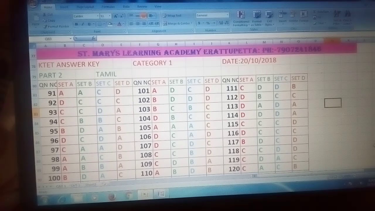 KTET ANSWER KEY OCTOBER 2018  CATEGORY 1