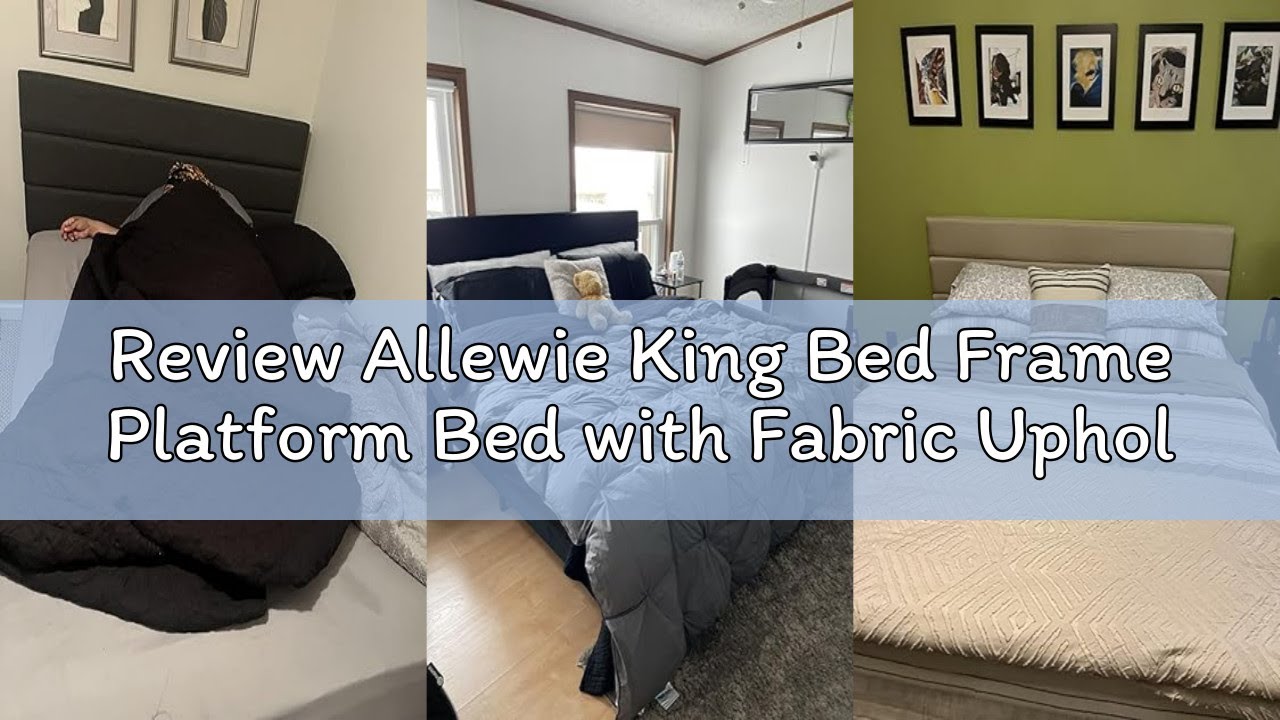 Review Allewie King Bed Frame Platform Bed with Fabric Upholstered Headboard and Wooden Slats Suppor