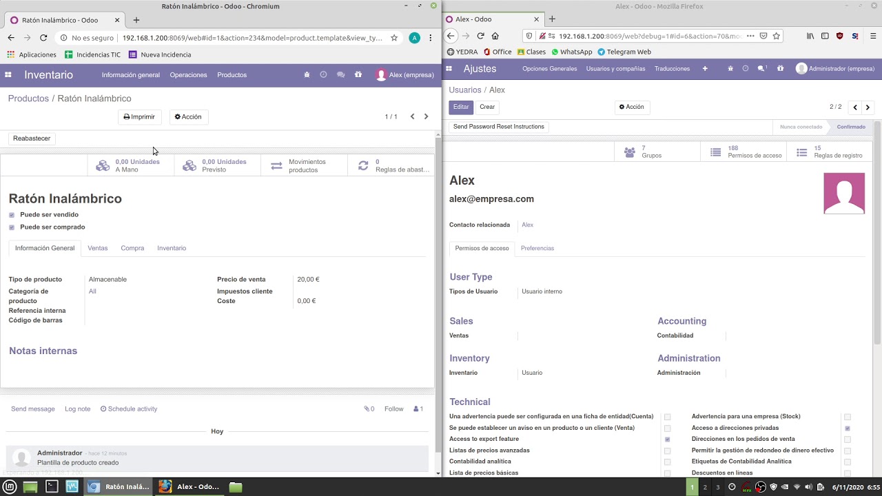 Gestión de permisos de usuario y grupos en Odoo 14