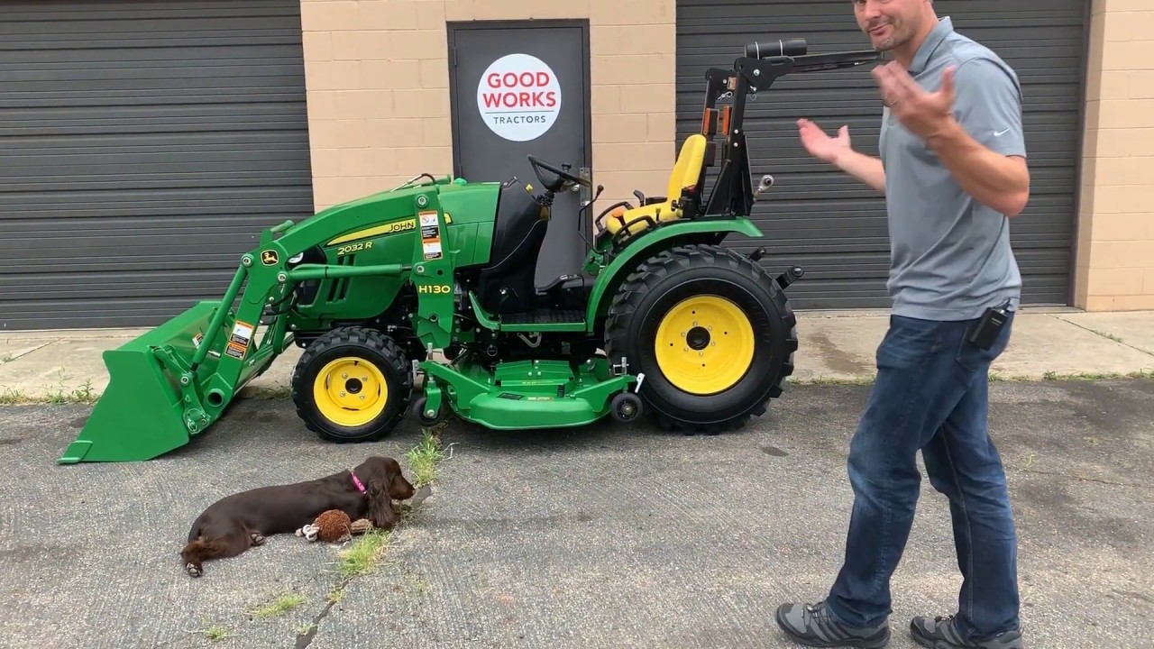 2016 John Deere 2032r Tractor, H130 Front End Loader, 62D Drive Over Mower Deck, & 54