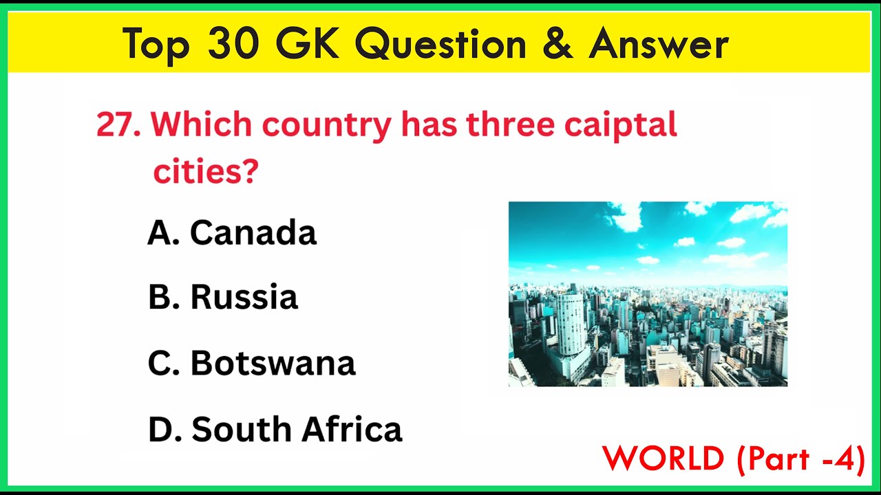 Top 30 World GK question and answer | GK questions & answers | GK - 4 | GK question | GK Quiz |GK GS