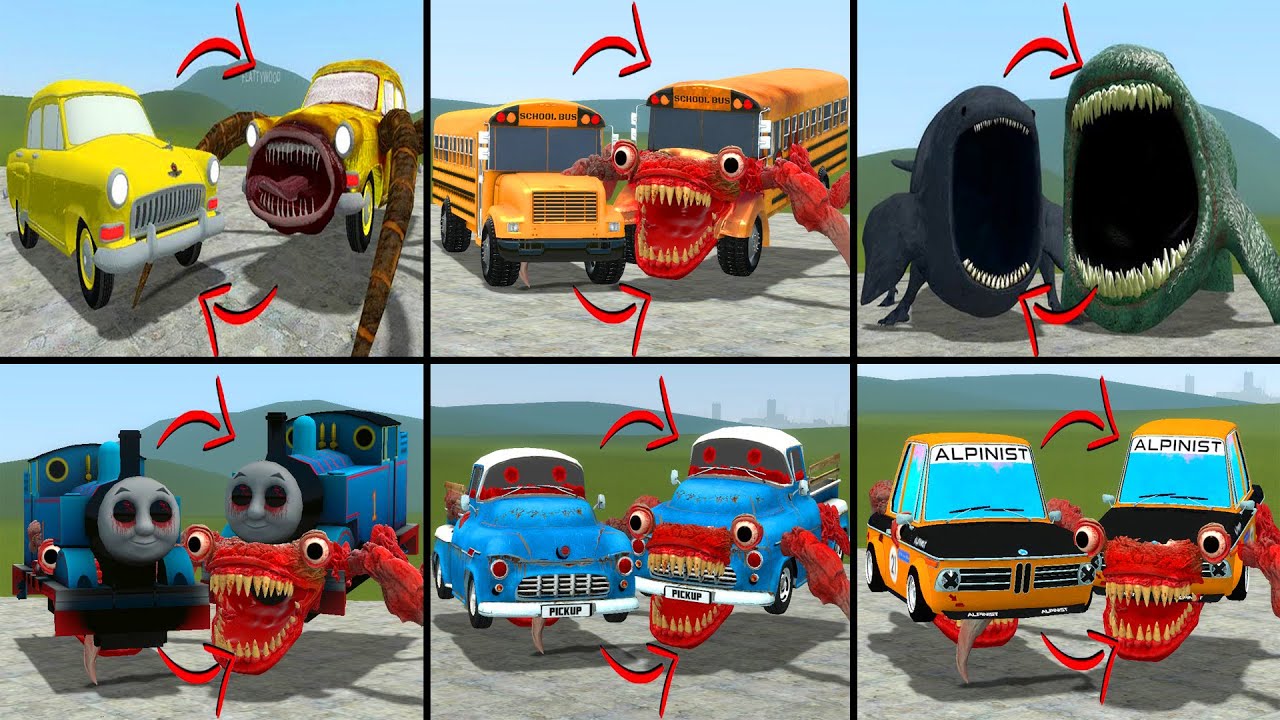 EVERYTHING TURNED INTO MONSTERS: CAR EATER, SCHOOL BUS EATER, THE BLOOP, TRAIN EATER IN GMOD!!
