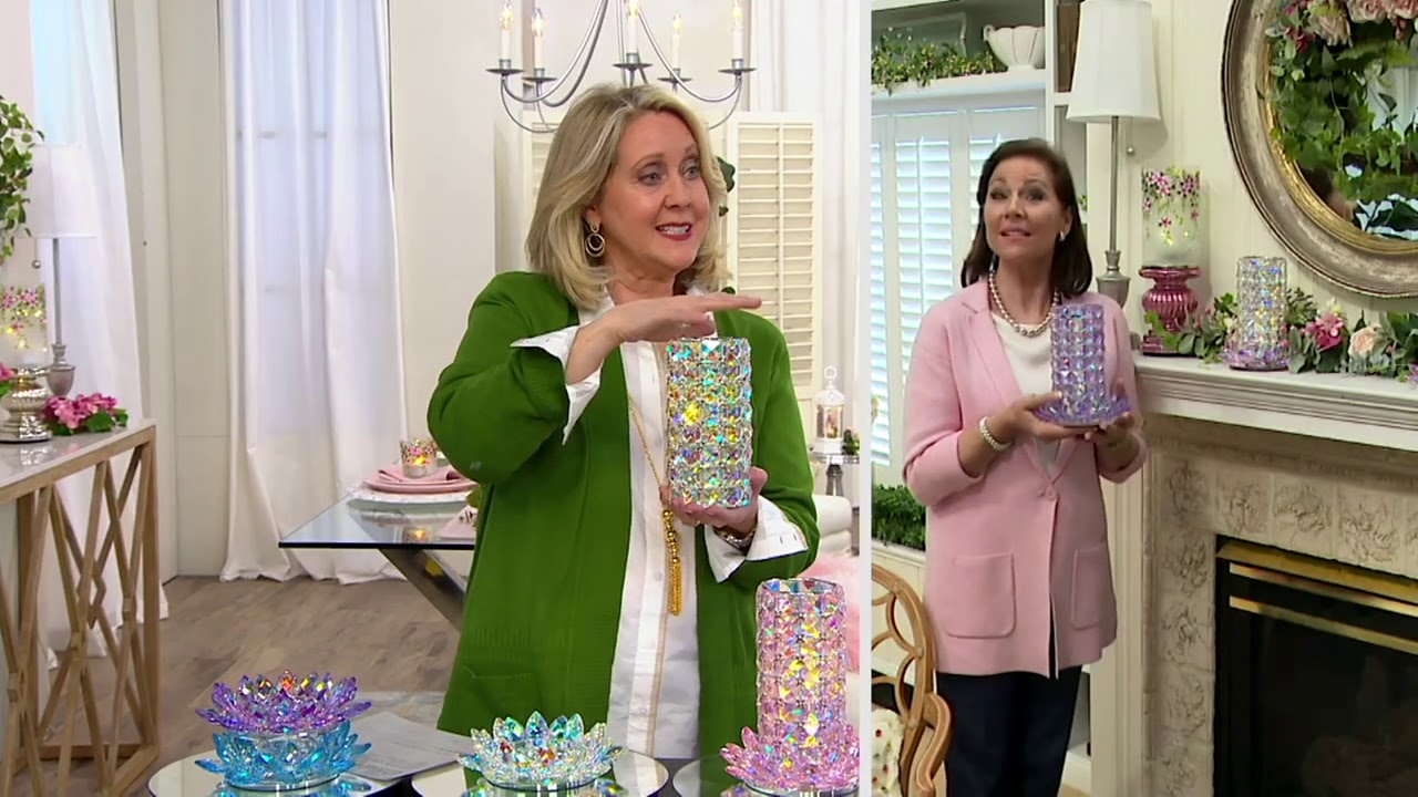 Illuminated Iridescent Faceted Glass Hurricane by Valerie on QVC