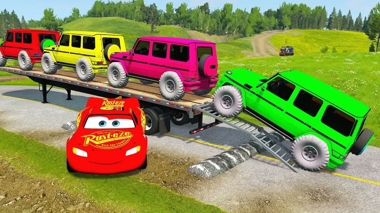Flatbed Truck McQueen | Transportation with Truck - Pothole vs Car #21| BeamNG.Drive Gameplay