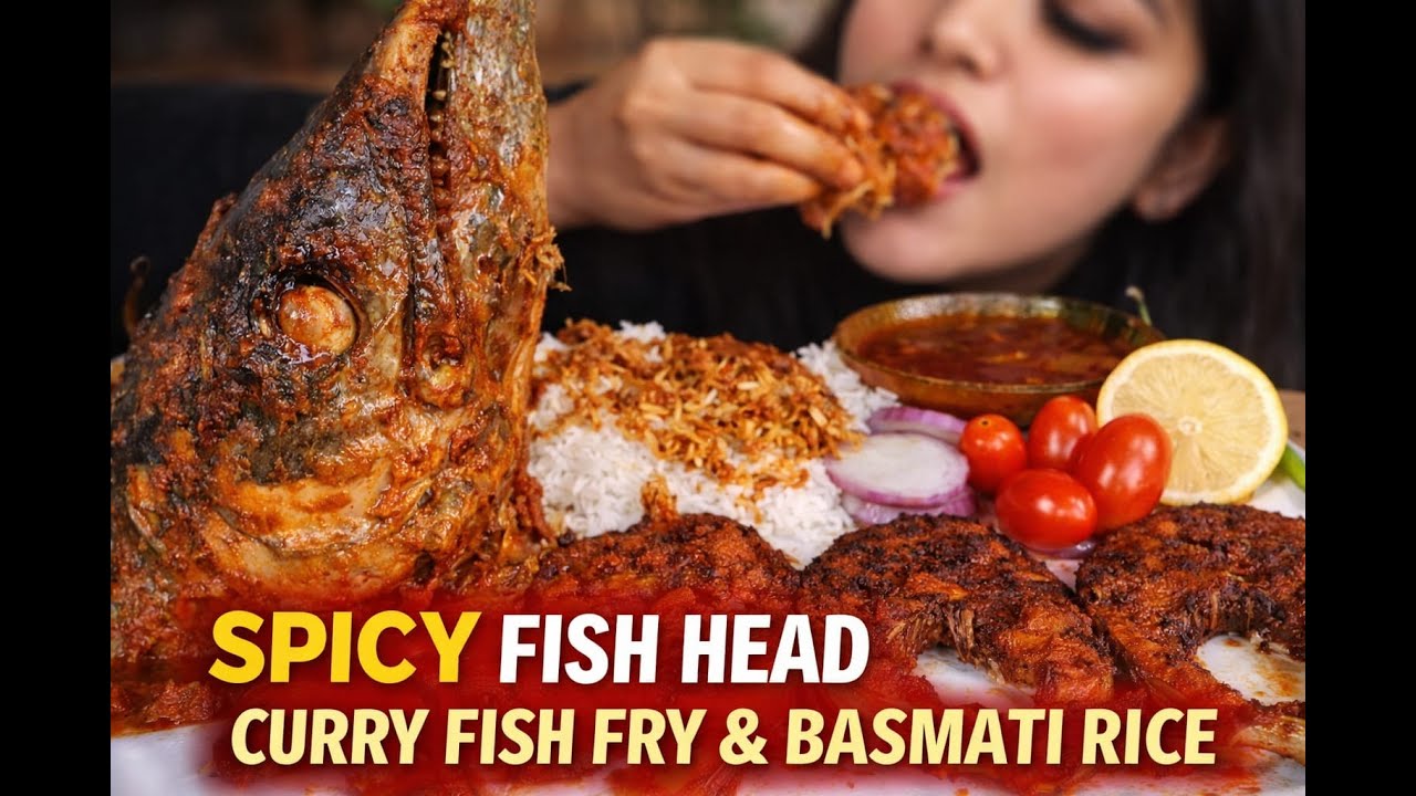 Spicy Fish Head Curry | Crispy Fish Fry & Basmati Rice 😋🔥 l@Allin_one #viral #fishhead #mukbang