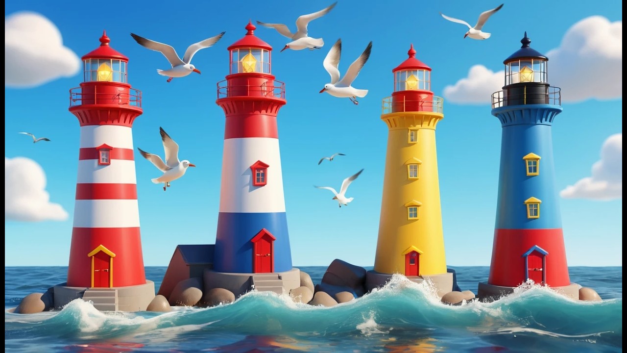 Three Little Toy Lighthouses Shine Shine Shine | Bedtime Song & Nautical Nursery Rhymes