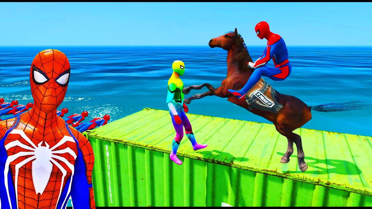 HOMEM ARANHA com Cavalos e Hulk super carros aparecem no jogo gta 5