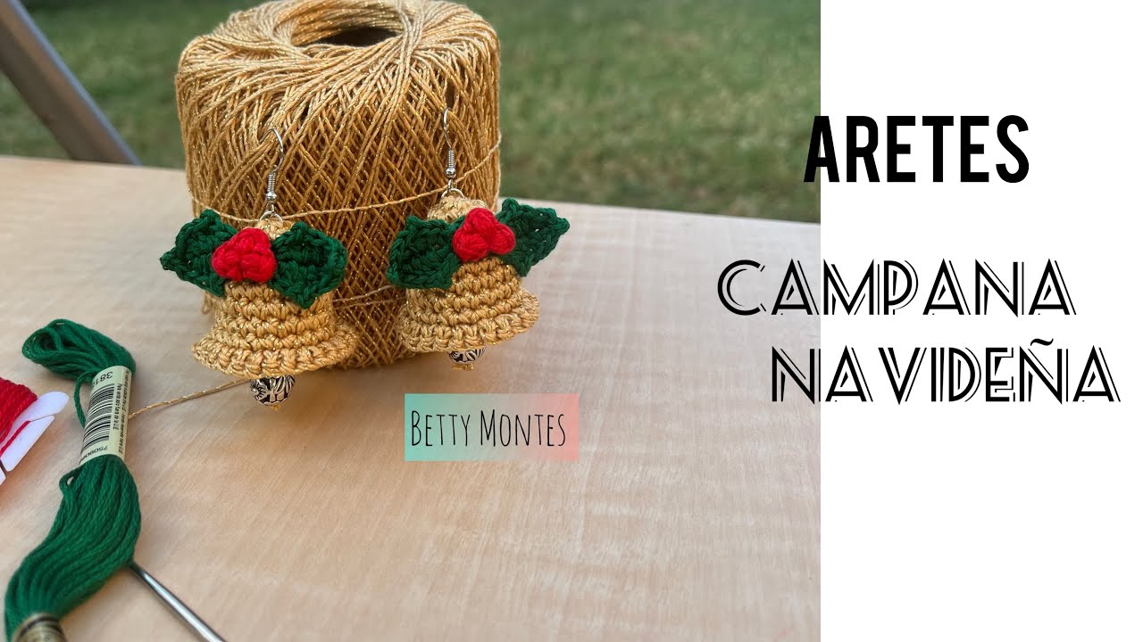 Aretes Campana Navideña a Crochet.